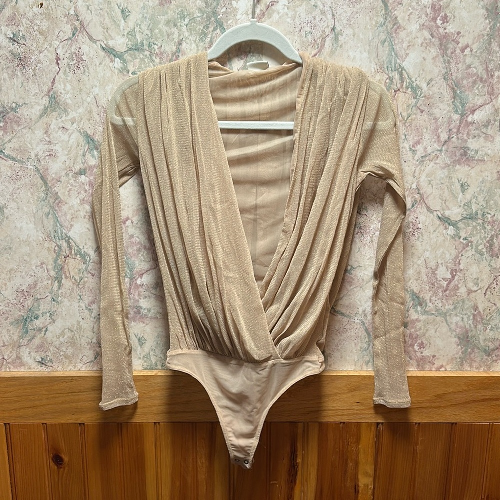 Long Sleeve Draped Deep V Bodysuit